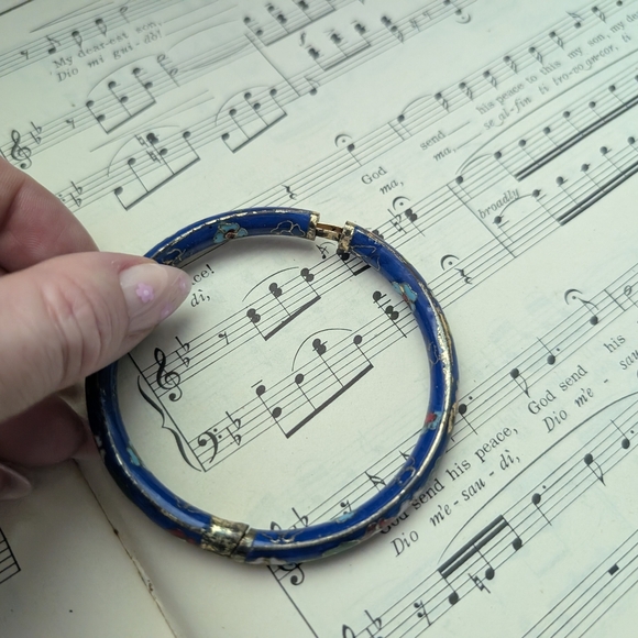Floral Blue Bangle Cloisonne Bracelet - Picture 8 of 12